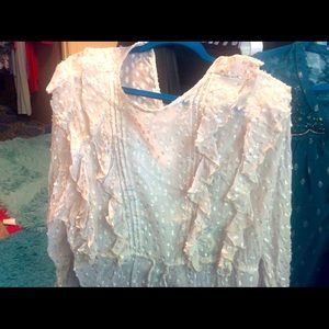 Frilly blouse L/S Ruffles peplum silver metallic